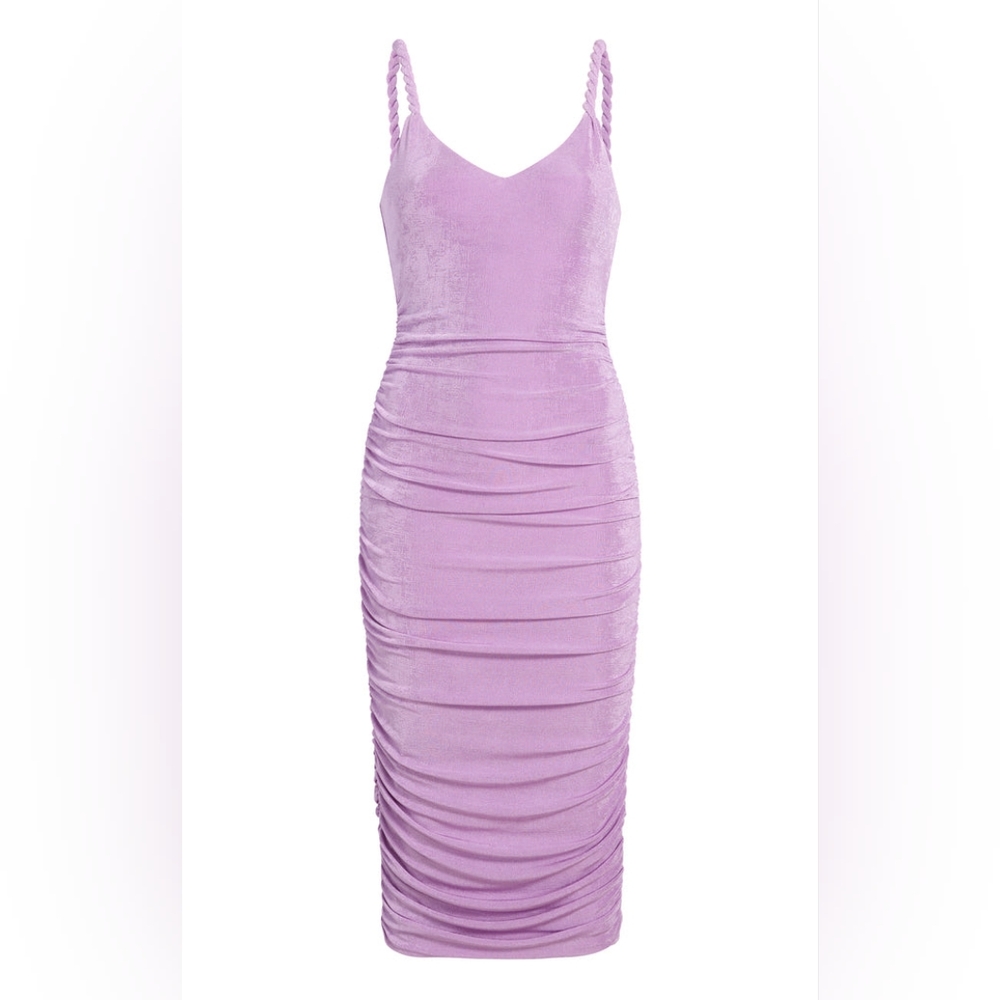 NWT LIKLEY Regan Lavender Purple Ruched Bodycon Midi Dress 4